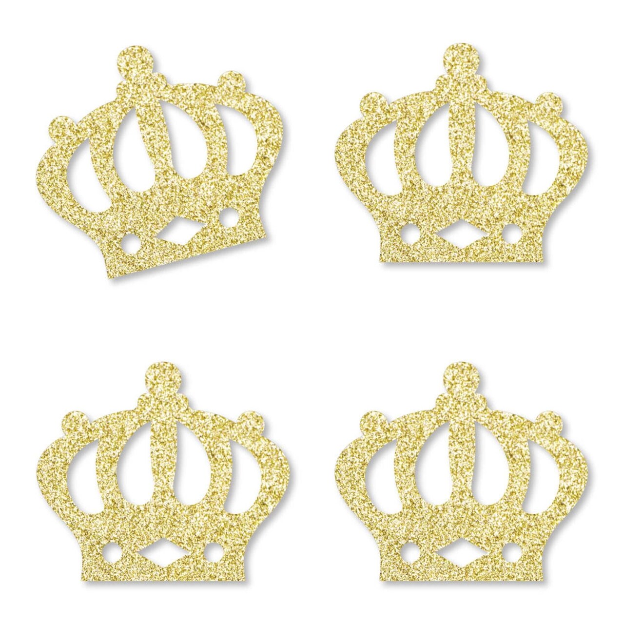 Big Dot of Happiness Gold Glitter Prince Crown - No-Mess Real Glitter Cut-Outs - Royal Prince Charming Baby Shower or Birthday Party - Set of 24
